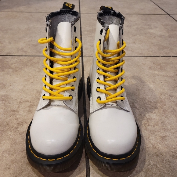 Dr. Martens AirWair Combat Boots - White with Yellow Laces - Size 5 - Picture 2 of 11